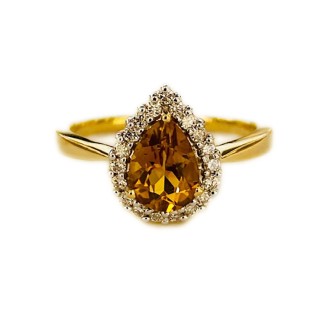 SORTIJA DE TOPACIO CITRINO Y DIAMANTES MONTADO EN ORO AMARILLO 18CTS