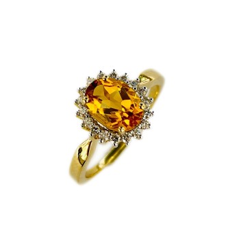 SORTIJA DE TOPACIO CITRINO Y DIAMANTES MONTADO EN ORO AMARILLO 18CTS