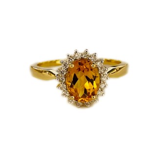 SORTIJA DE TOPACIO CITRINO Y DIAMANTES MONTADO EN ORO AMARILLO 18CTS