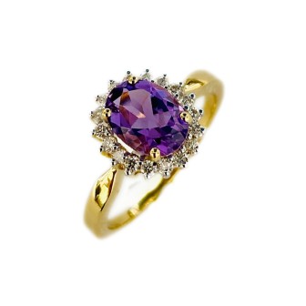 SORTIJA AMATISTA Y DIAMANTES MONTADO EN ORO AMARILLO 18CTS