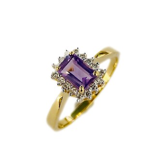 SORTIJA AMATISTA Y DIAMANTES MONTADO EN ORO AMARILLO 18CTS