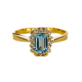 SORTIJA DE TOPACIO AZUL Y DIAMANTES MONTADO EN ORO AMARILLO 18CTS