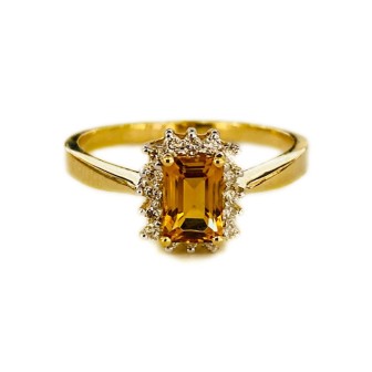 SORTIJA DE TOPACIO CITRINO Y DIAMANTES MONTADO EN ORO AMARILLO 18CTS