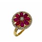 18 KTS BICOLOR GOLD RING WITH RUBY AND DIAMONDS