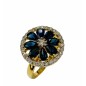 SORTIJA DE ORO BICOLOR DE 18 KTS CON ZAFIRO AZUL Y DIAMANTES