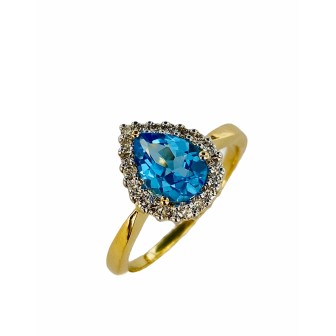 SORTIJA DE TOPACIO AZUL Y DIAMANTES MONTADO EN ORO AMARILLO 18CTS