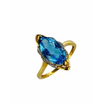 SORTIJA DE TOPACIO AZUL Y DIAMANTES MONTADO EN ORO AMARILLO 18CTS