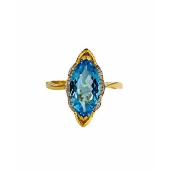 SORTIJA DE TOPACIO AZUL Y DIAMANTES MONTADO EN ORO AMARILLO 18CTS