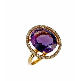 SORTIJA AMATISTA Y DIAMANTES MONTADO EN ORO ROSA 18CTS