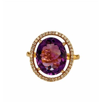 SORTIJA AMATISTA Y DIAMANTES MONTADO EN ORO ROSA 18CTS