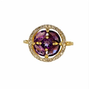 SORTIJA AMATISTA Y DIAMANTES MONTADO EN ORO AMARILLO 18CTS