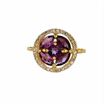 SORTIJA AMATISTA Y DIAMANTES MONTADO EN ORO AMARILLO 18CTS