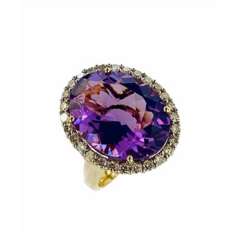 SORTIJA AMATISTA Y DIAMANTES MONTADO EN ORO AMARILLO 18CTS
