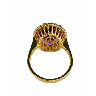SORTIJA AMATISTA Y DIAMANTES MONTADO EN ORO AMARILLO 18CTS