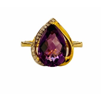 SORTIJA AMATISTA Y DIAMANTES MONTADO EN ORO AMARILLO 18CTS